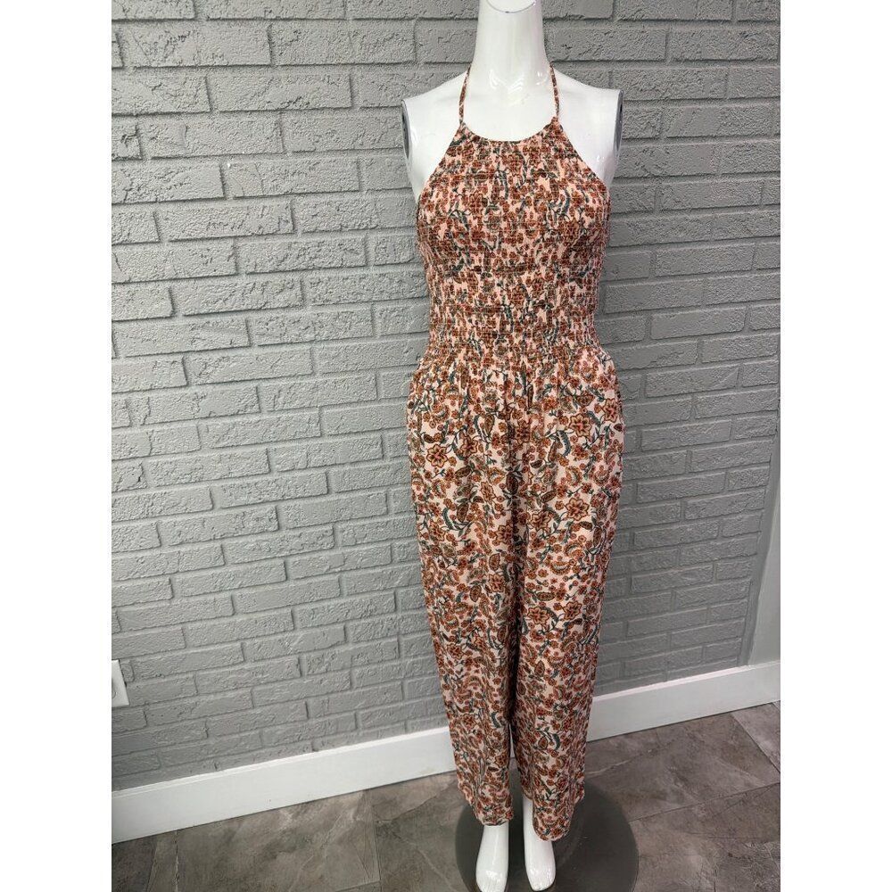 Patrons of peace Women’s Boho Floral Print Smocked Halter Jumpsuit Size S